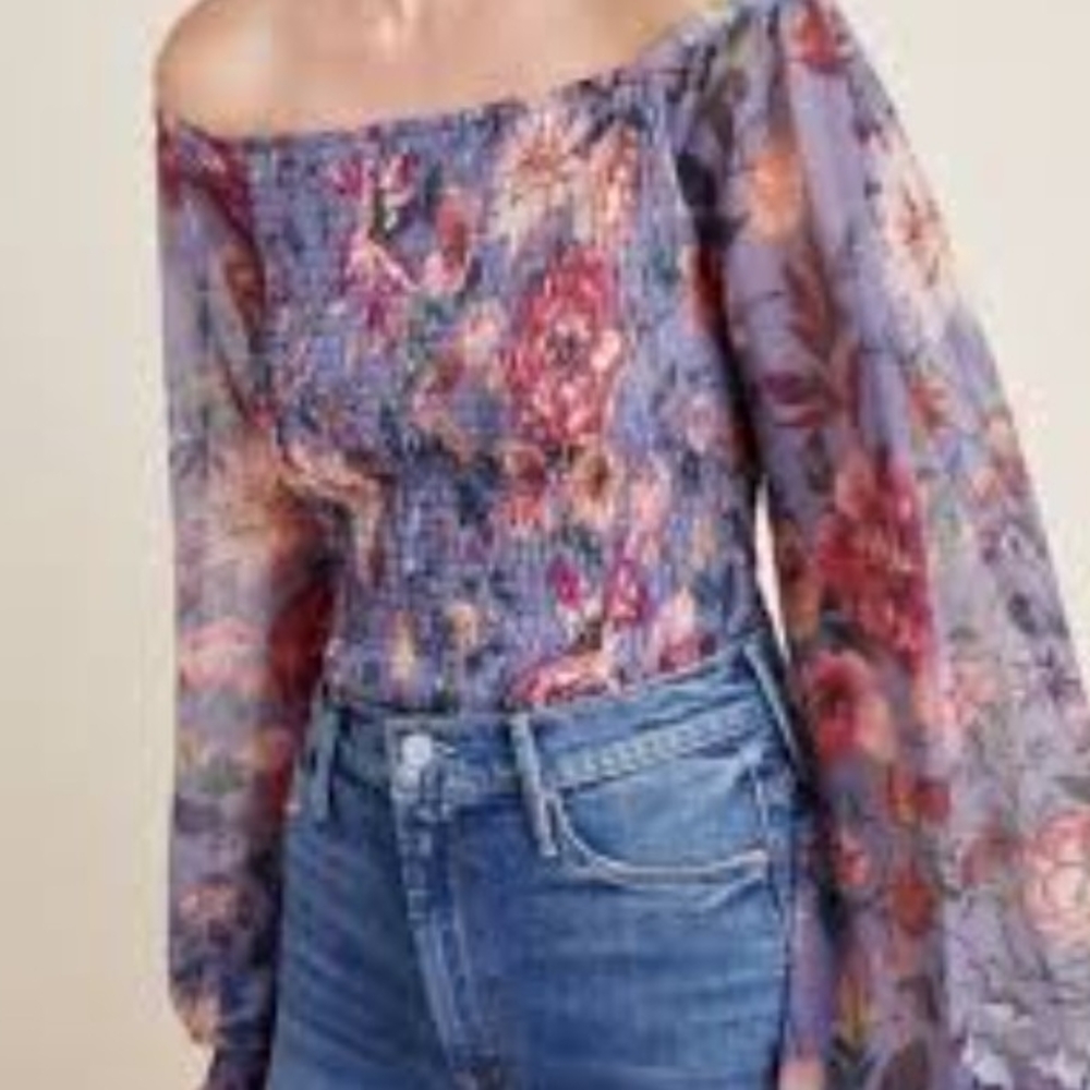 Anthropologie Purple Floral Blouse